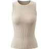 Ryah Ribbed Knit Vest Top in beige — sleeveless ribbed knit top with round neck, product flat-lay