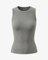 Ryah Ribbed Knit Vest Top in gray — sleeveless ribbed knit top with round neck, product flat-lay