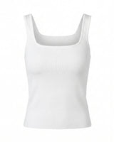 Sabrine Square Neck Tank in white — fitted ribbed knit tank with a square neckline and wide straps, flat-lay