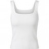 Sabrine Square Neck Tank in white — fitted ribbed knit tank with a square neckline and wide straps, flat-lay
