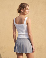 Sabrine Square Neck Tank in white — back view on model showing the square back neckline