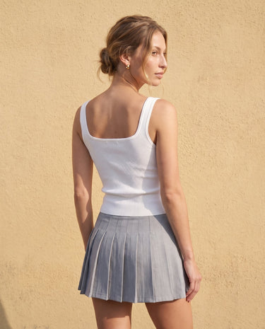 Sabrine Square Neck Tank in white — back view on model showing the square back neckline