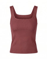 Sabrine Square Neck Tank in terracotta — fitted ribbed knit tank with a square neckline, flat-lay