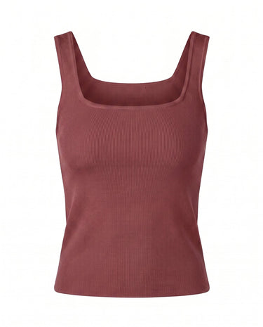 Sabrine Square Neck Tank in terracotta — fitted ribbed knit tank with a square neckline, flat-lay