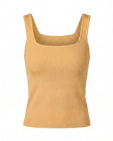Sabrine Square Neck Tank in mustard yellow — fitted ribbed knit tank with a square neckline, flat-lay