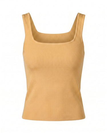 Sabrine Square Neck Tank in mustard yellow — fitted ribbed knit tank with a square neckline, flat-lay