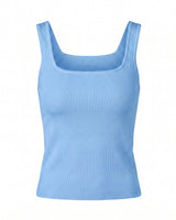 Sabrine Square Neck Tank in blue — fitted ribbed knit tank with a square neckline, flat-lay
