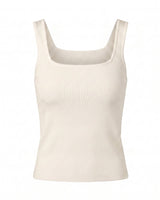 Sabrine Square Neck Tank in butter yellow — fitted ribbed knit tank with a square neckline, flat-lay