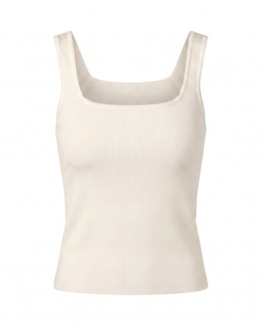 Sabrine Square Neck Tank in butter yellow — fitted ribbed knit tank with a square neckline, flat-lay