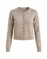 Short Knitted Cardigan in beige — button-front knit cardigan, product flat-lay