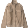 Sullivan Coat in Khaki — flat lay of the faux suede utility bomber with stand collar and flap chest pockets