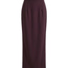 The Aisla Burgundy Skirt in burgundy — high-waisted straight maxi skirt, product flat-lay