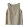 The Alba Linen Tank in khaki — scoop-neck sleeveless linen tank, product flat-lay