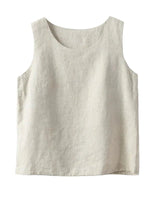 The Alba Linen Tank in beige — scoop-neck sleeveless linen tank, product flat-lay