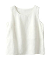 The Alba Linen Tank in white — scoop-neck sleeveless linen tank, product flat-lay