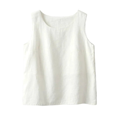 The Alba Linen Tank in white — scoop-neck sleeveless linen tank, product flat-lay