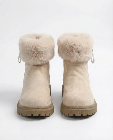 The Alba Plush Winter Boots in beige — winter boots with plush fur cuff, front view