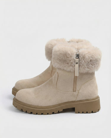 The Alba Plush Winter Boots in beige — winter boots with side zip, side view
