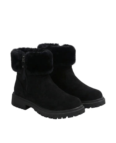 The Alba Plush Winter Boots in black — ankle winter boots with plush fur cuff, product shot
