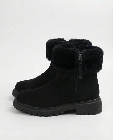 The Alba Plush Winter Boots in black — winter boots with side zip, side view