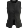 The Alicia vest in black — sleeveless tailored button-front vest, product flat-lay