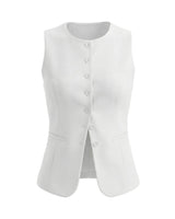 The Alicia vest in white — sleeveless tailored button-front vest, product flat-lay