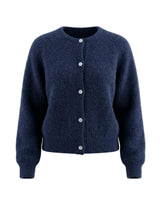 The Arlo Cardigan in navy — soft knit button-front cardigan with rounded neckline, product flat-lay