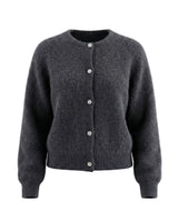 The Arlo Cardigan in charcoal — soft knit button-front cardigan with rounded neckline, product flat-lay