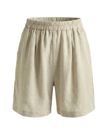 The Ciente Cotton Shorts in oat — elastic-waist pull-on cotton shorts, product flat-lay