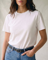 The Cotton Everyday Tee in white — crew-neck cotton t-shirt, front view on model