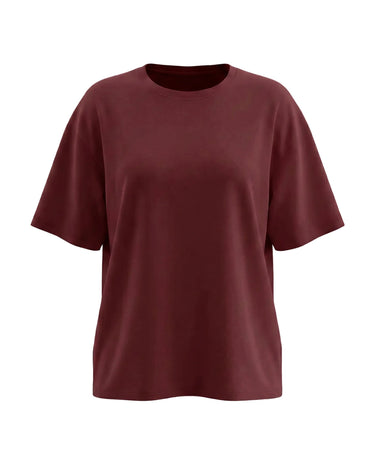 The Cotton Everyday Tee in dark red — relaxed crew-neck cotton t-shirt, product flat-lay