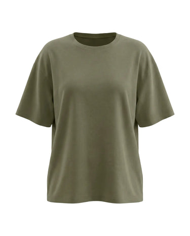 The Cotton Everyday Tee in olive — relaxed crew-neck cotton t-shirt, product flat-lay