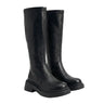 The Elara Slim Riding Boots in black — knee-high riding boots with lug sole, product shot