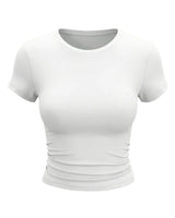 White fitted crew-neck cropped tee, flat-lay front view – Moriel Heritage