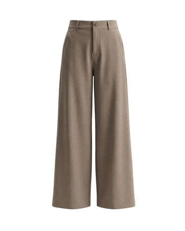 The Elin Wide Leg Tailored Pants in beige — high-waist wide-leg suit trousers, product flat-lay
