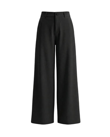 The Elin Wide Leg Tailored Pants in black — high-waist wide-leg suit trousers, product flat-lay