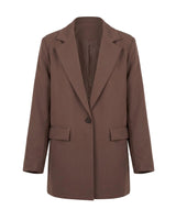 The Elle Blazer in brown — single-button oversized blazer with notch lapels, product flat-lay