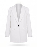 The Elle Blazer in white — single-button oversized blazer with notch lapels, product flat-lay