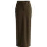 The Eloise Tailored Skirt in brown — high-waist straight maxi skirt with front slit, product flat-lay