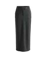 The Eloise Tailored Skirt in gray — high-waist straight maxi skirt with front slit, product flat-lay