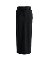 The Eloise Tailored Skirt in black — high-waist straight maxi skirt with front slit, product flat-lay