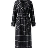 The Emilia Grid Longline Coat in black windowpane check — longline coat with lapel collar and tie belt, product flat-lay
