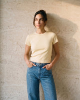 Yellow cotton crew-neck t-shirt, view 2 – Moriel Heritage