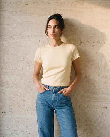 Yellow cotton crew-neck t-shirt, view 2 – Moriel Heritage