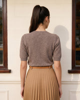 The Kyla short-sleeve knit tee in taupe — back view on model