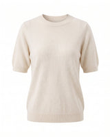The Kyla short-sleeve knit tee in white — relaxed round-neck knitted pullover, product flat-lay