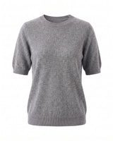 The Kyla short-sleeve knit tee in gray — relaxed round-neck knitted pullover, product flat-lay