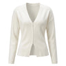 The Maisonette Cardigan in white — V-neck open-front knit cardigan, product flat-lay