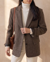 The Maribel blazer in brown — front view on model