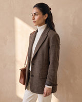 The Maribel blazer in brown — front view on model